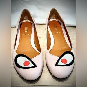 Fendi monster eye pink leather flats